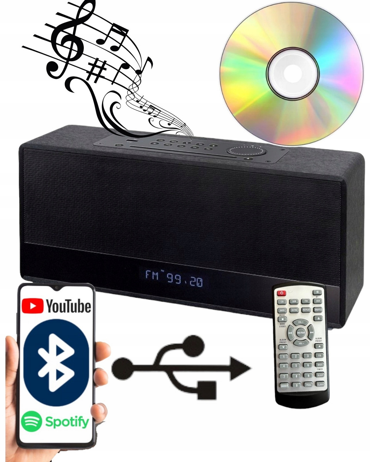 Kuchyňské Rádio Domácí Rádio Věž Mini CD Přehrávač Bluetooth