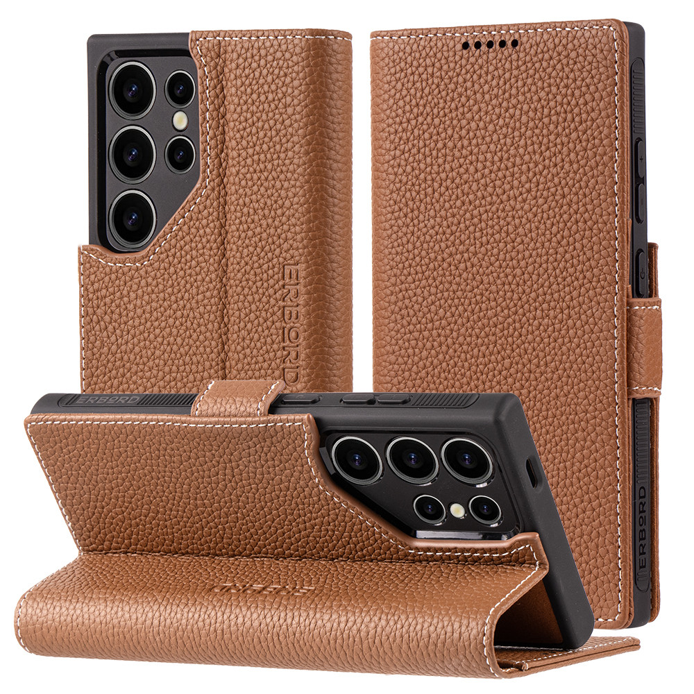 Kožené Pouzdro Erbord Leather Wallet pro Galaxy S24 Ultra, Peněženka, Obal