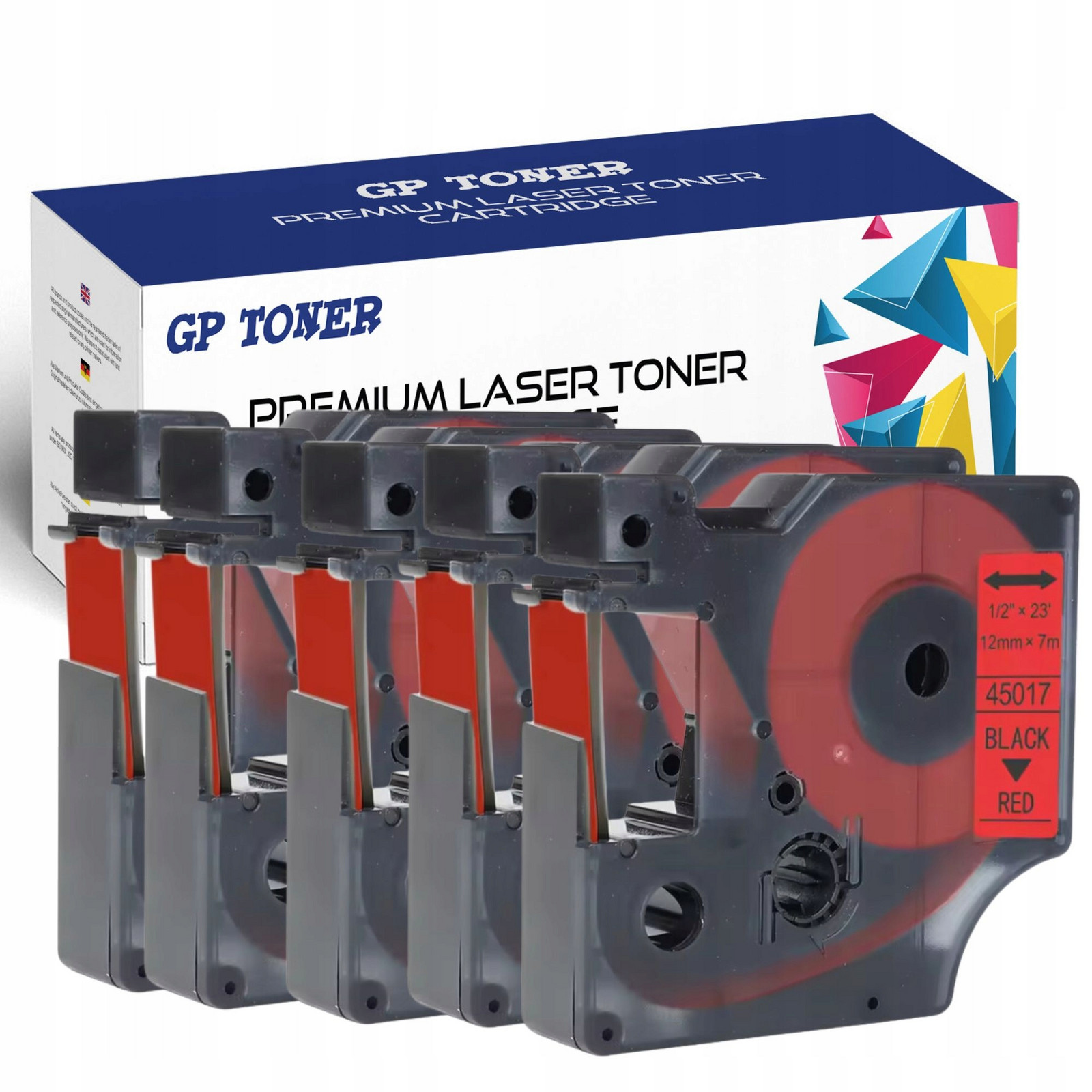 5x Páska pro Dymo D1 45017 Červeno Černá 12mm 7m 45017 Odolná a Spolehlivá