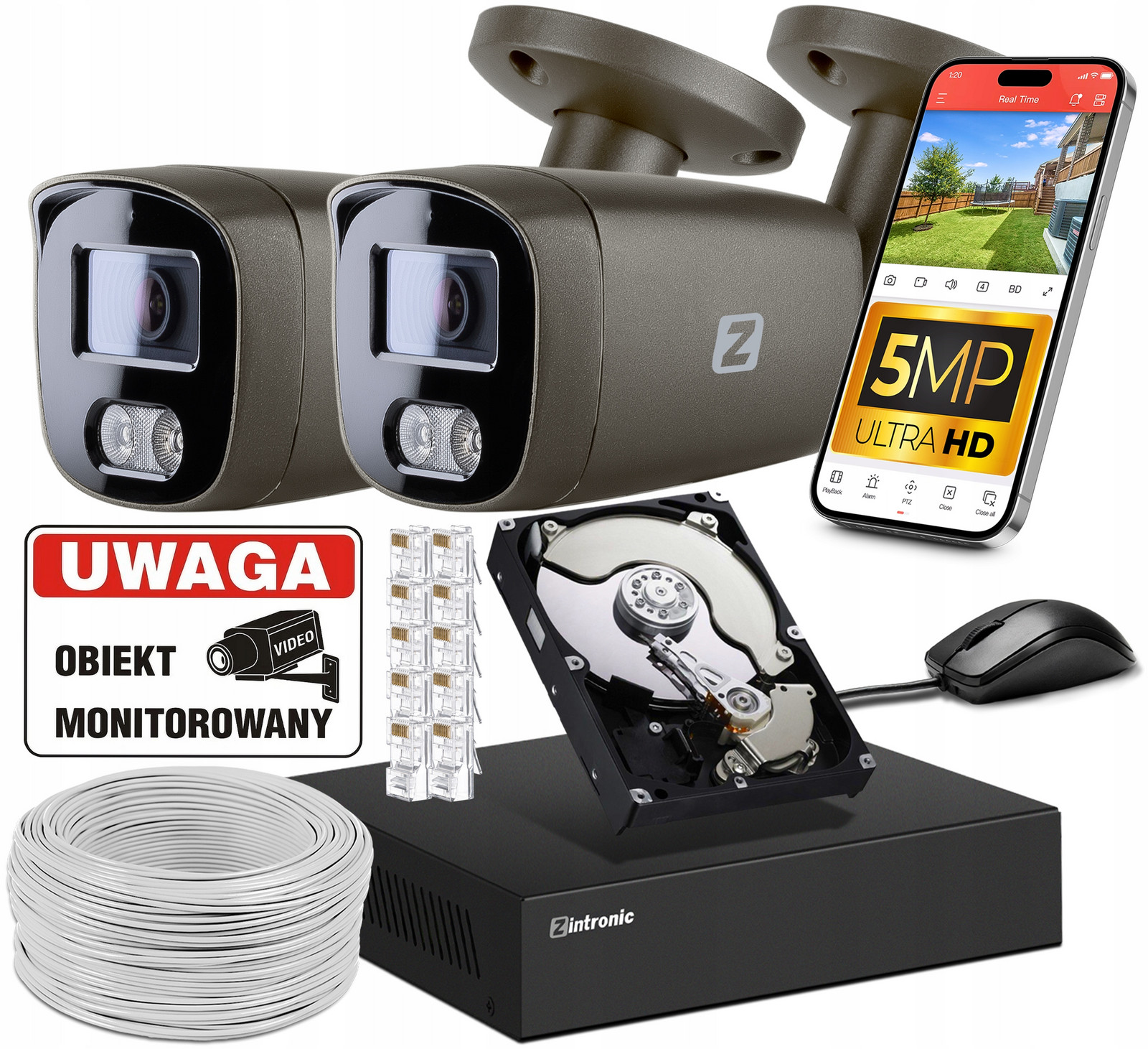 Ip monitorovací sada Poe 5MPx 2 Kamery 5MP Audio Záznam Aplikace Šedá