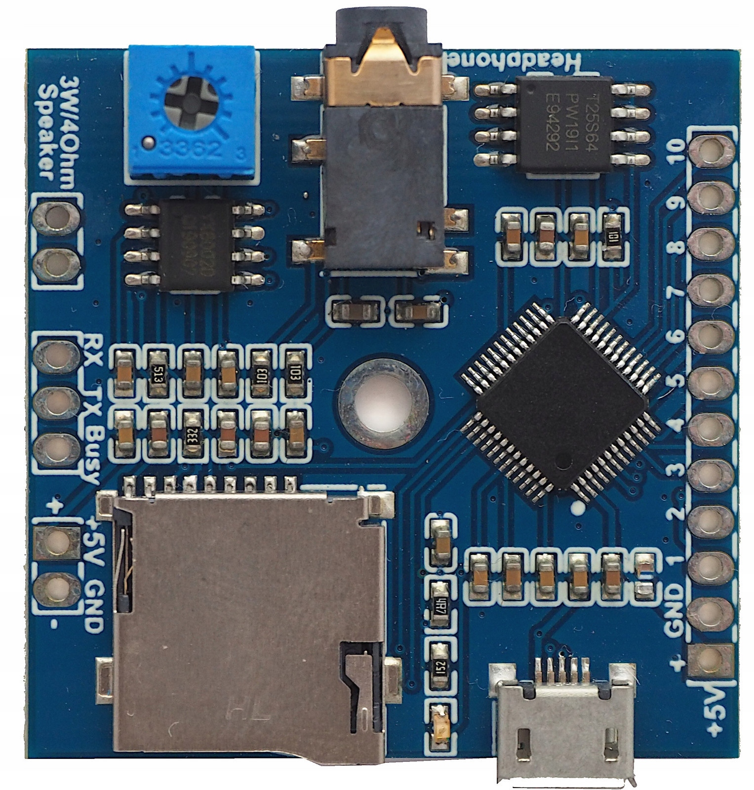 Modul přehrávání hlasových zpráv 10 sekcí Sd Usb MP3 8MB 5V 3W