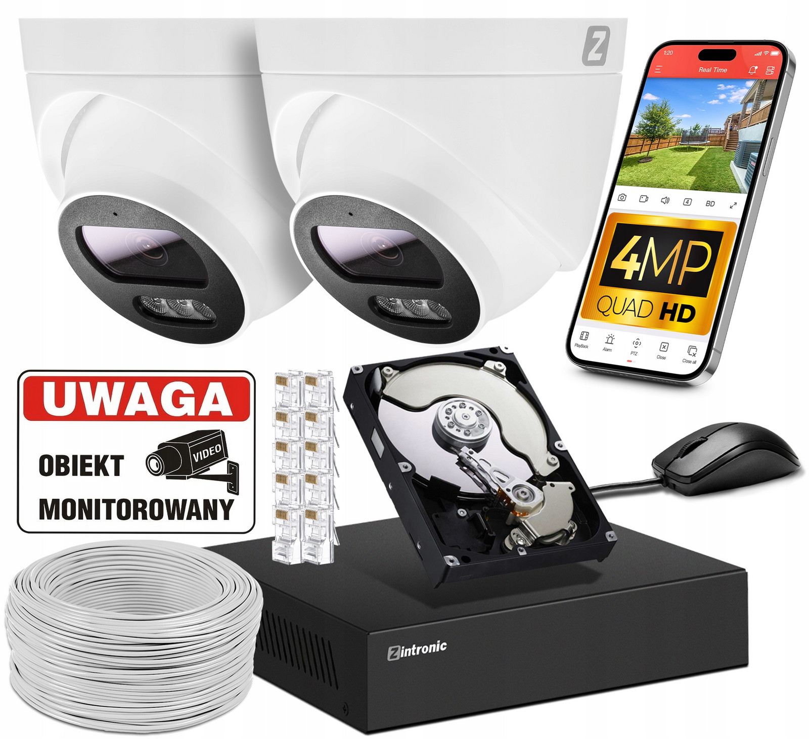 Ip Poe Monitorovací sada 2 Kamery 4MPx 1TB Náhled Aplikace Detekce