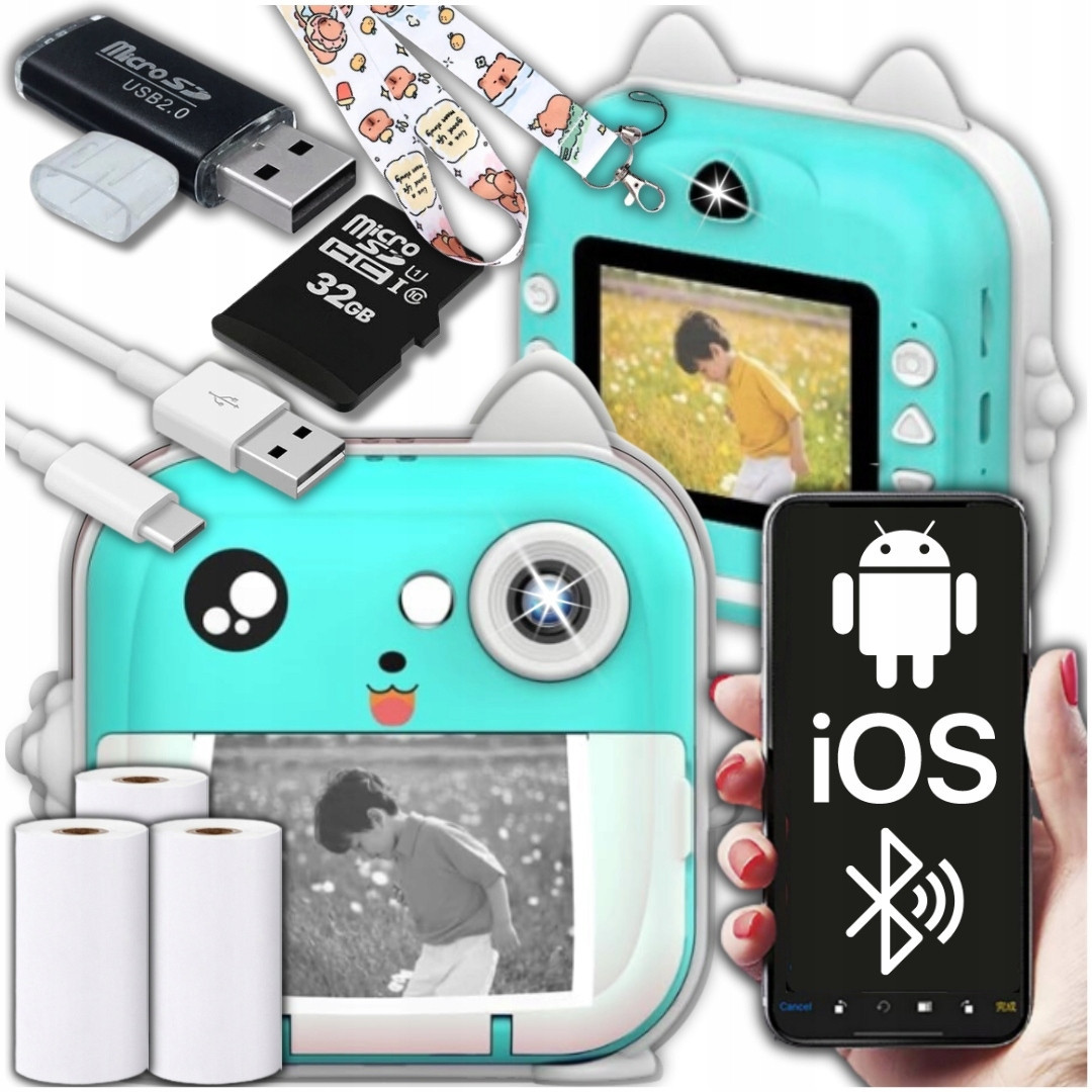 Instantní Fotoaparát Pro Děti Tisk Tiskárna S 32GB Kartou 3 Role