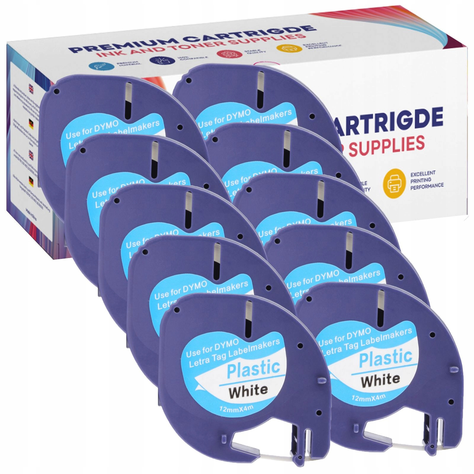 10x Do Dymo Letratag 12MMx4M LT-100H LT-100T XM 2000 QX50 Bílá 59422