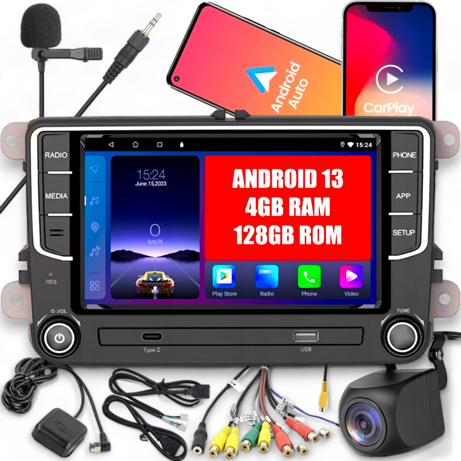 Rádio Android 13 Vw Passat B6 B7 Golf 5 V 6 VI Tiguan Skoda Seat 4GB/128GB