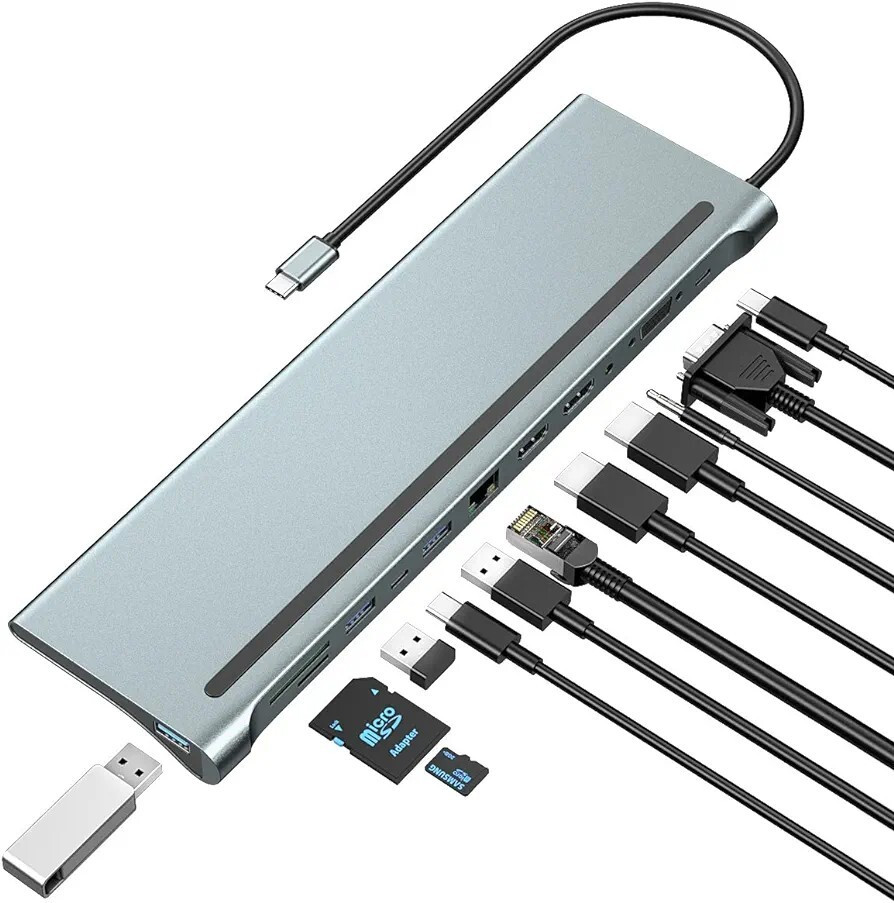 Dokovací Stanice Hub 12 v 1 Usb-c Vga RJ45 Hdmi 4K