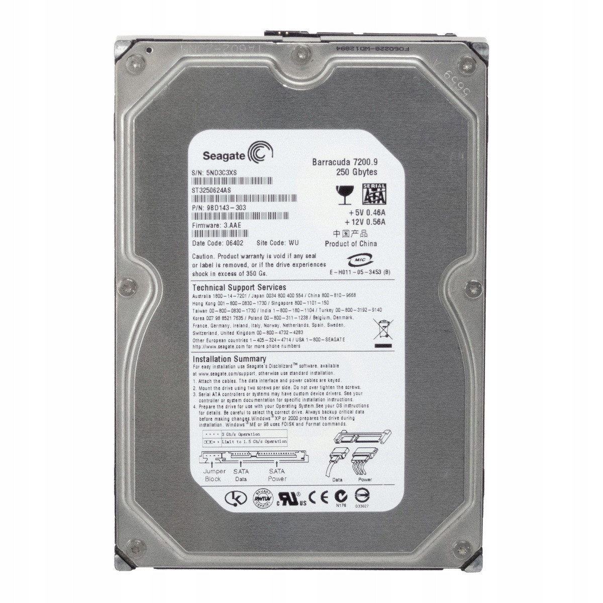 Seagate Barracuda 7200.9 250GB 7.2K 16MB Sata II 3.5'' ST3250624AS