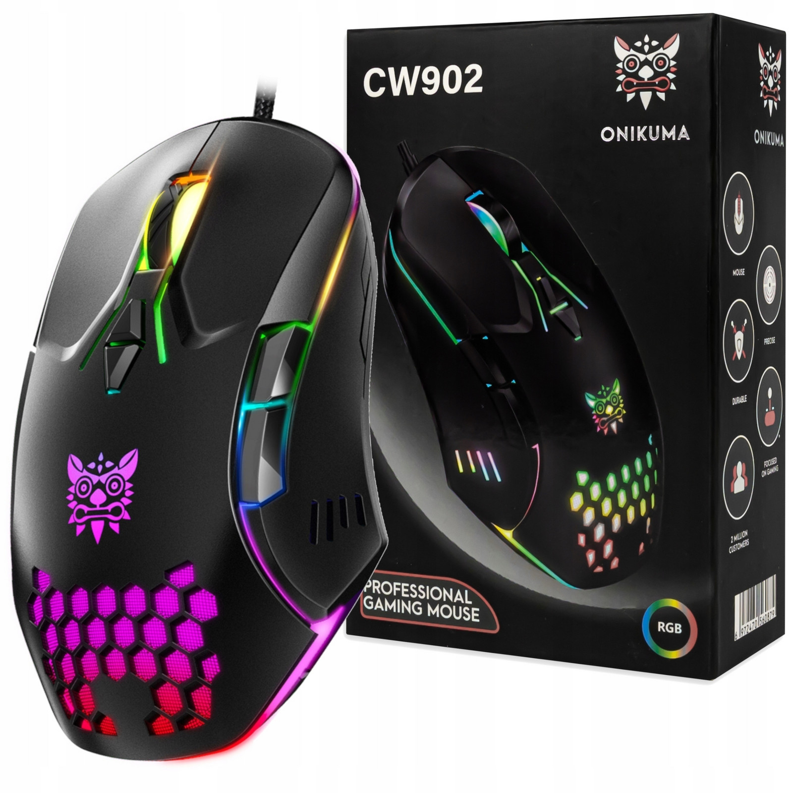 Onikuma CW902 Drátová Myš Počítačová Herní Rgb Podsvícení 1,5M