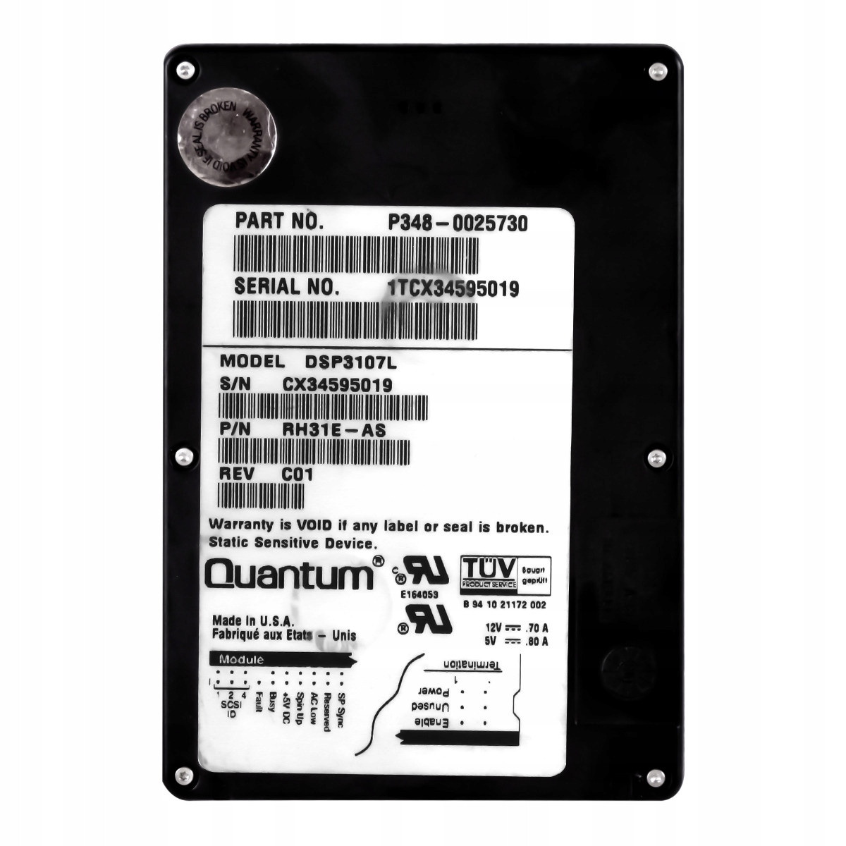 Quantum P348-0025726 1,08 Gb 3,6K Scsi 50-PIN 3,5'' DSP3107L