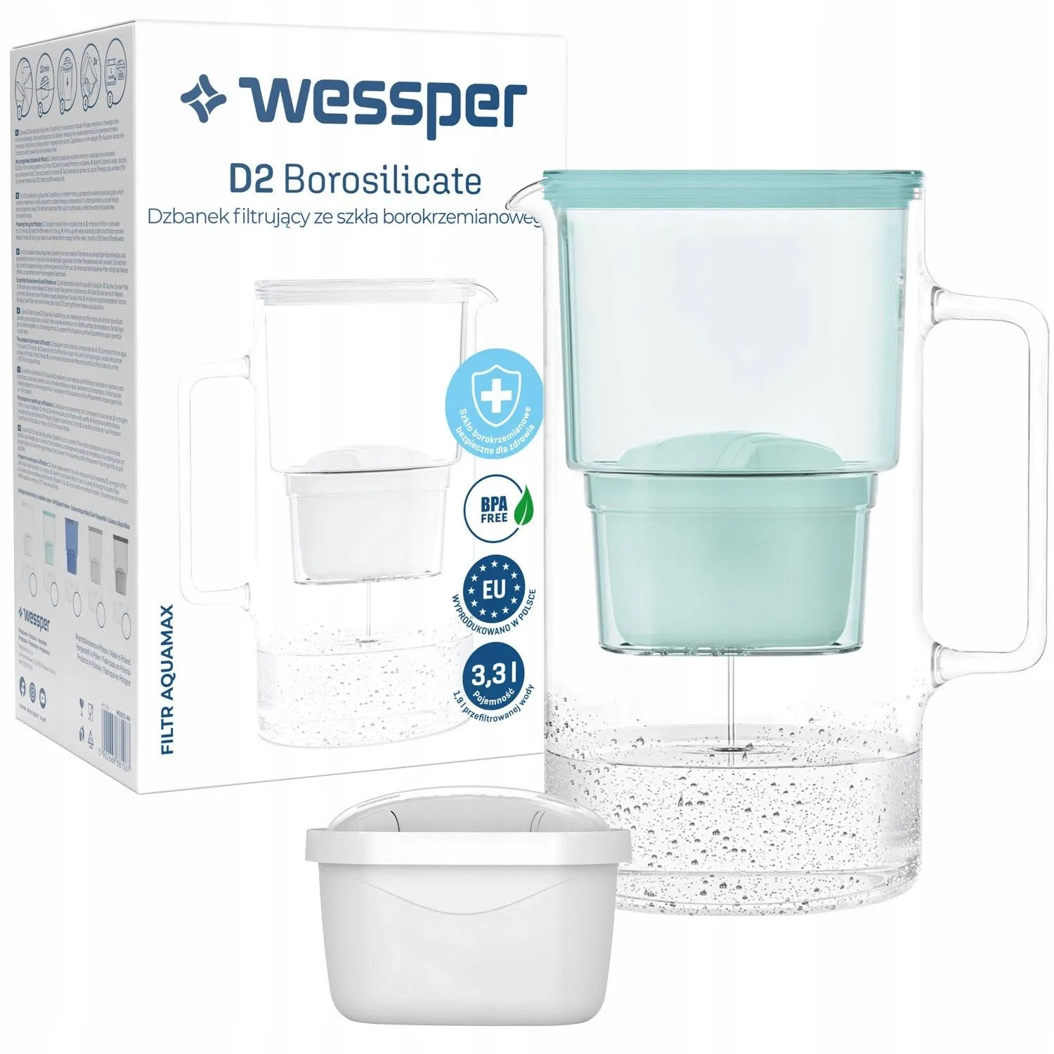 Konvice na vodu skleněná Wessper Borosilicate 3,3L náplň (mátová)