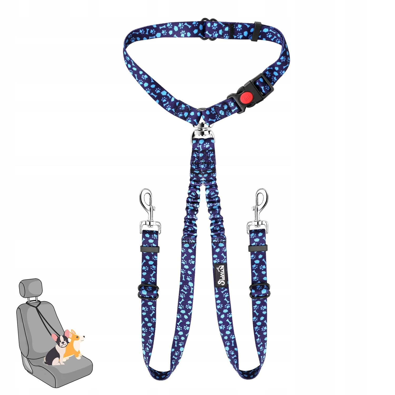 Slowton Dvojitý bezpečnostní pás pro psy do auta Růžový