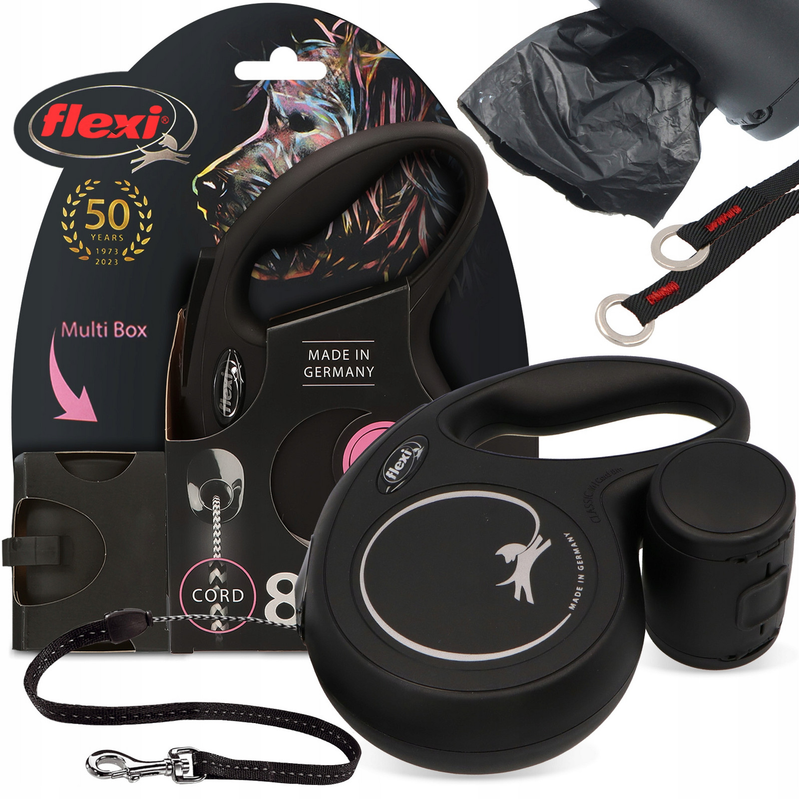 Vodítko Psa Automatické 8m Lanko Nádoba sáčky na psí exkrementy Multi Box