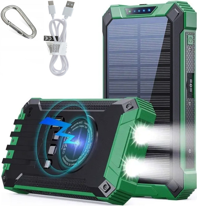 Power Bank Nabíječka Solar 30000mAh 6x Usb Led Svítilna Indukce Usb-c Kabel