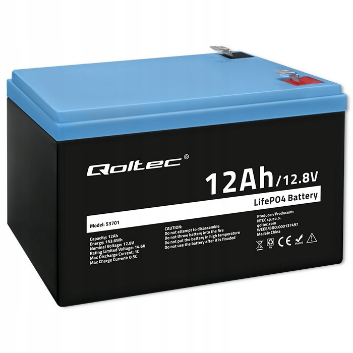 Akumulátor LiFePO4 Lithium-Železo-fosfátová 12.8V 12Ah 153.6Wh Bms