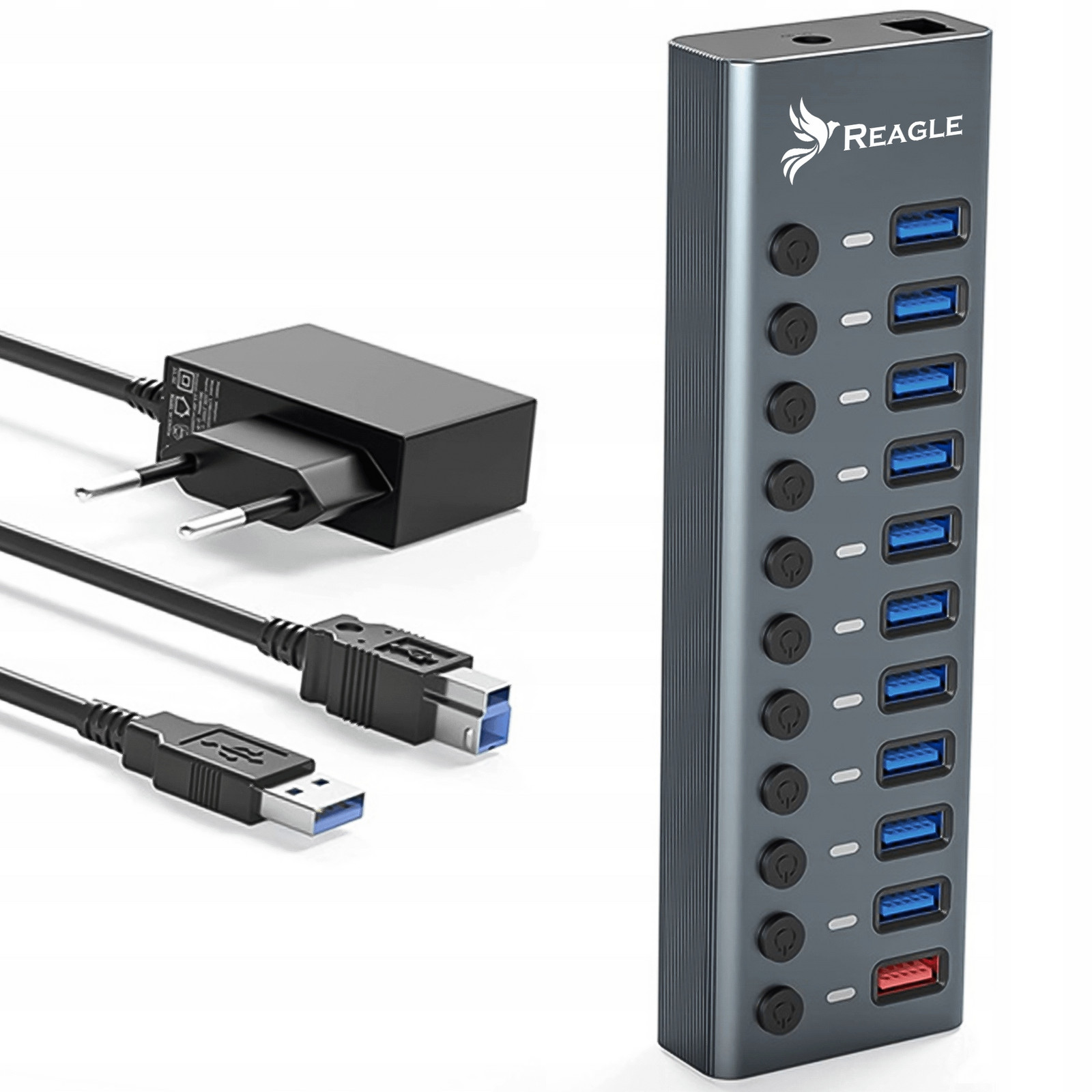 Reagle Usb 3.1 Pro Hub Aktivní 11 Portů Usb-a 36W napájecí adaptér