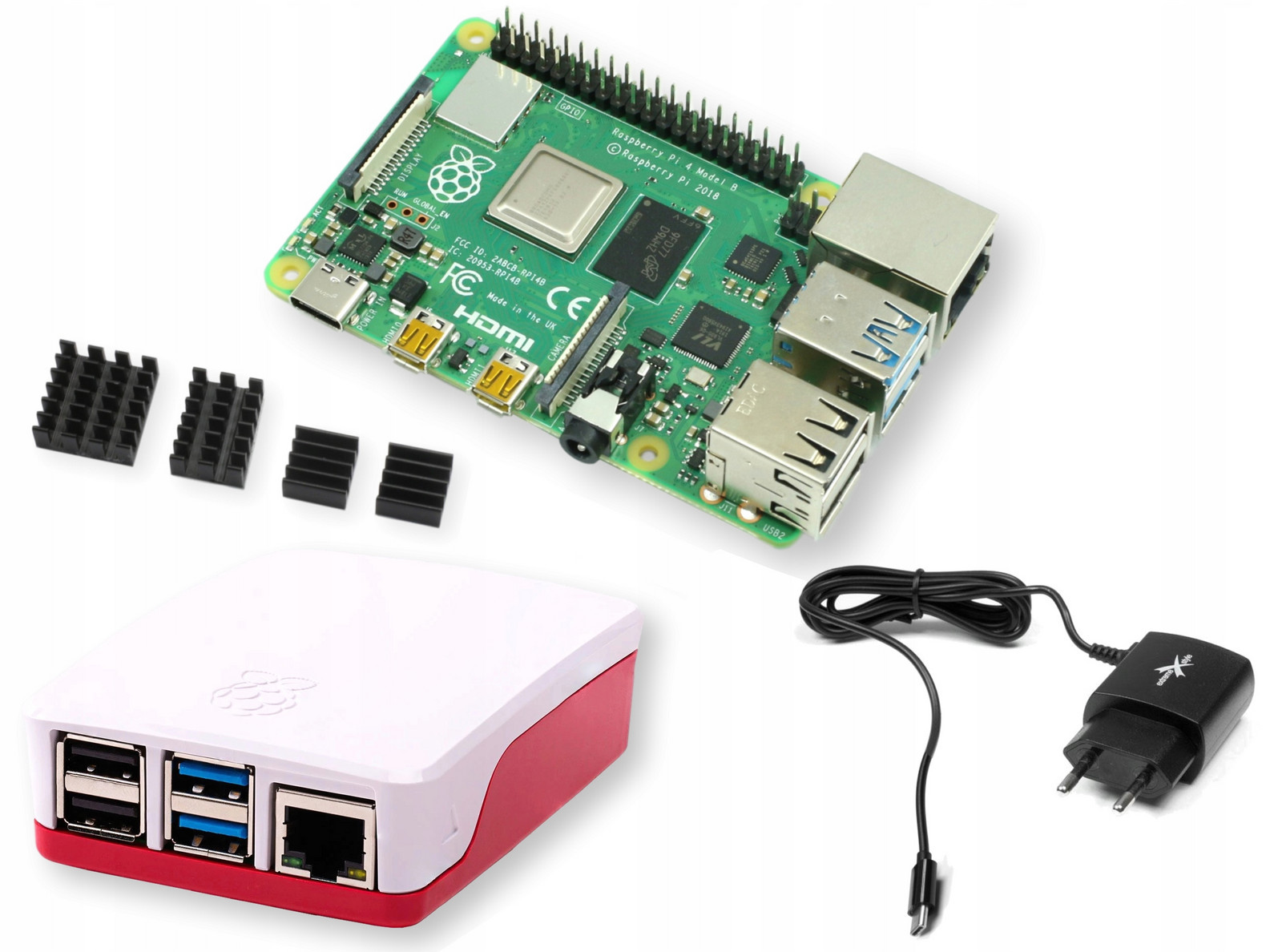 Sada Raspberry Pi 4B 4GB Wifi Lan napájecí zdroj pouzdro oficiální chladiče