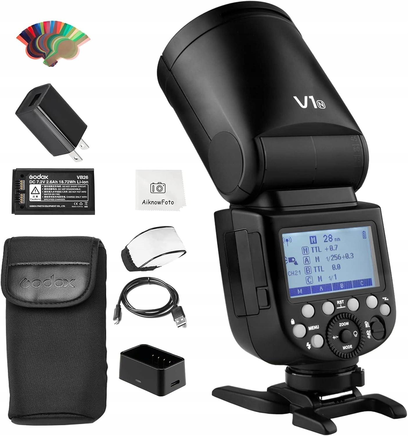 Blesk Godox V1N pro Nikon s kulatou hlavou Ttl 76 W, 1/8000 Hss