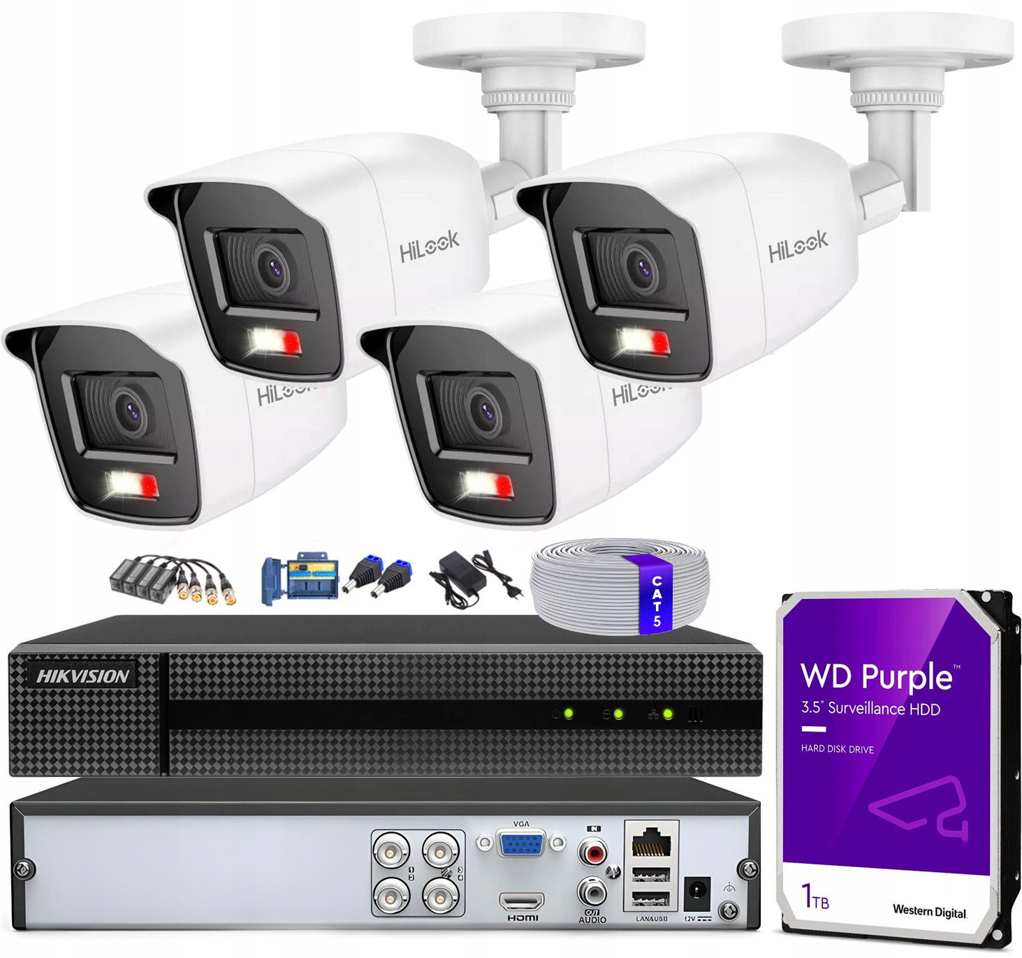 Venkovní monitorovací set 4 Kamery 5Mpx HiLook by Hikvision Disk 1TB