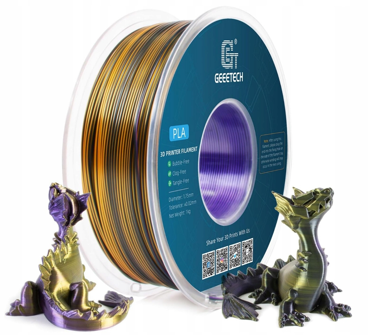 Filament Geeetech Silk Tříbarevný Fialový Zlatý Černý Pla 1KG