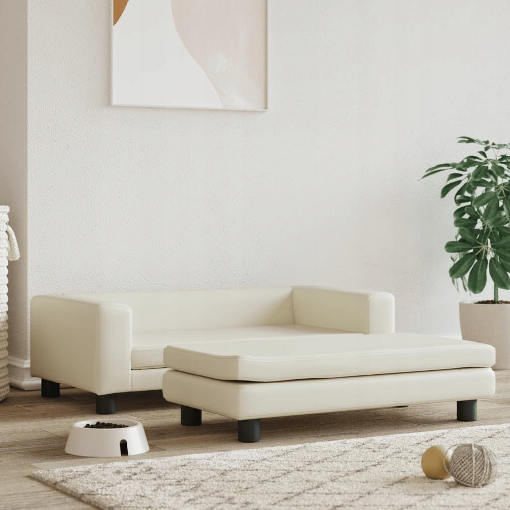 pelíšek pro psa s přistýlkou, krémové, 100x50x30 cm, ekokůže