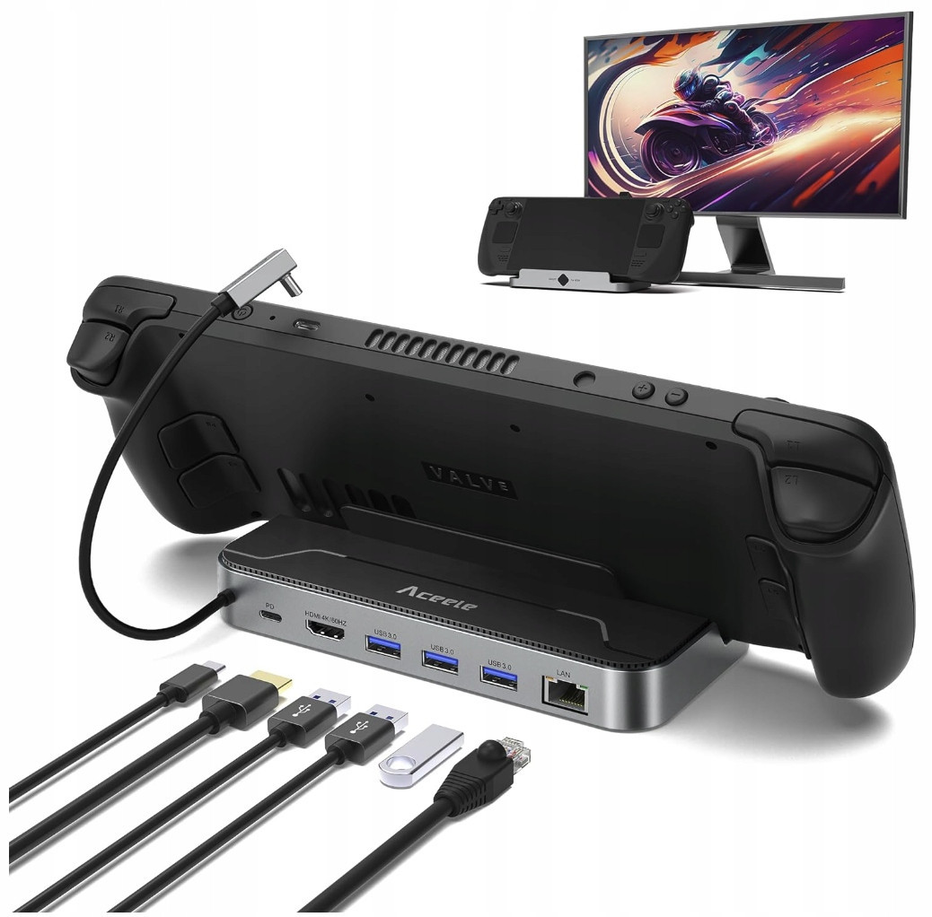 Hub Dock Usb-c pro Msi Claw Legion Go Asus Rog Ally Hdmi 4K 60Hz Lan Usb 3.0