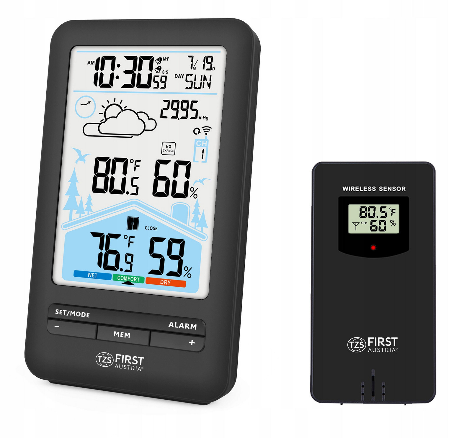 Bezdrátová meteostanice Hodiny Vlhkoměr First Rakousko