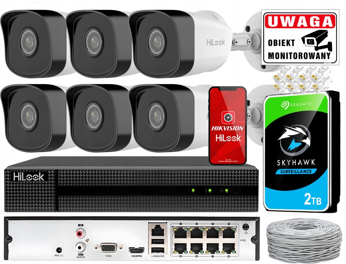 Ip monitorovací set 6 kamer 5MPx PoE HiLook Rekordér Skyhawk 2TB