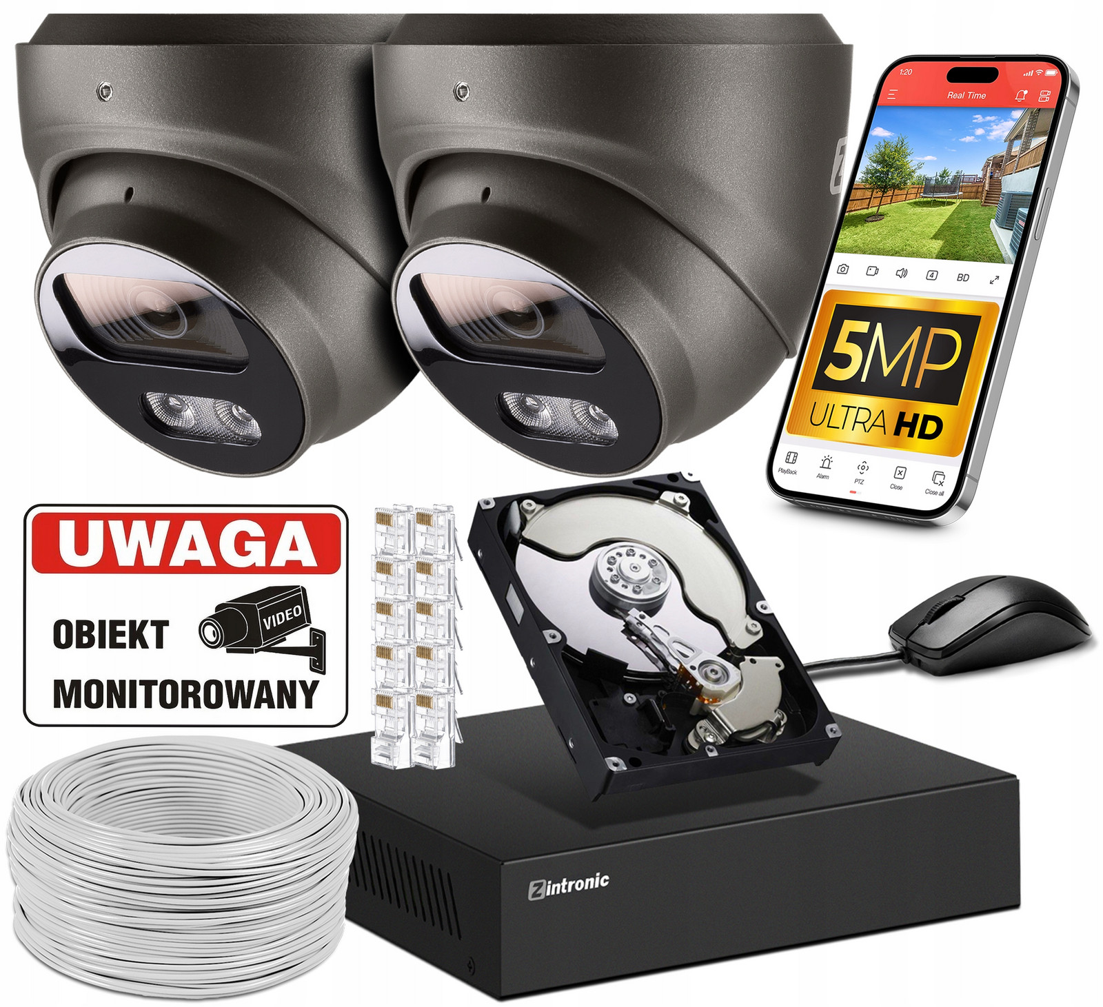 Sada pro Ip PoE Monitorování 2 Kamery 5MPx 1TB Audio Detekce