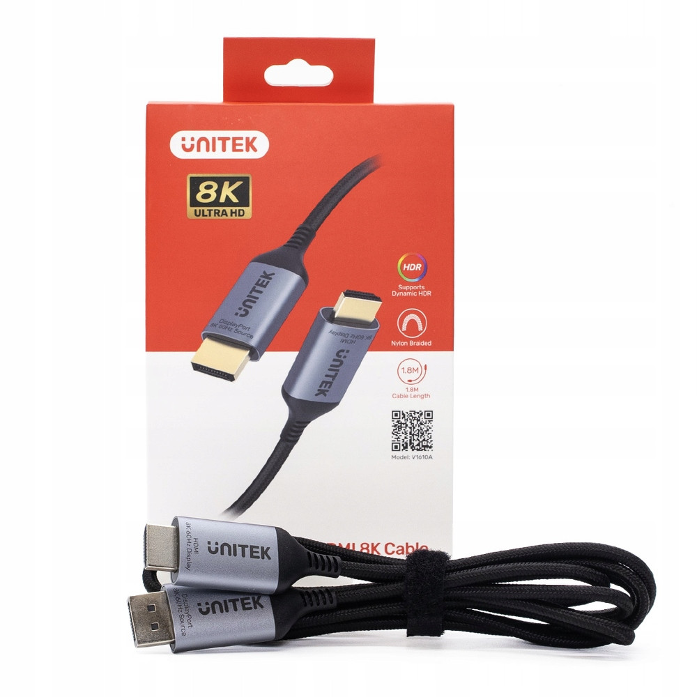 Unitek Kabel DisplayPort 1.4 na Hdmi 2.1 8K 60Hz 4K 120Hz 1,8m Hdcp 2.3 Hdr