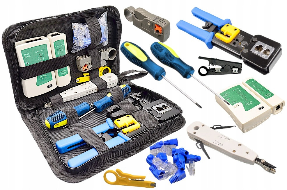 Sada Síťového Nářadí Pro Průchozí Konektory RJ45 Tester Krimpovací Kleště