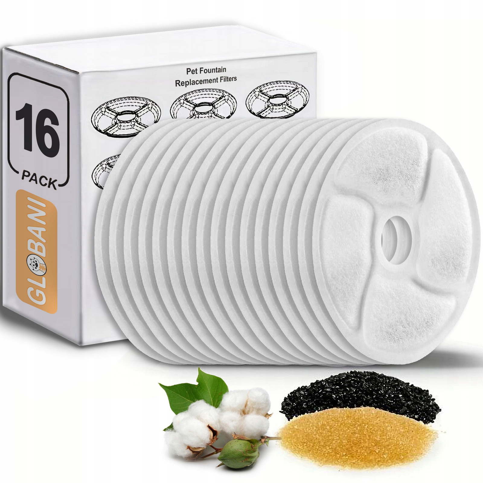 16 ks Výměnný Filtr do dávkovače a vodní fontány pro kočky Set