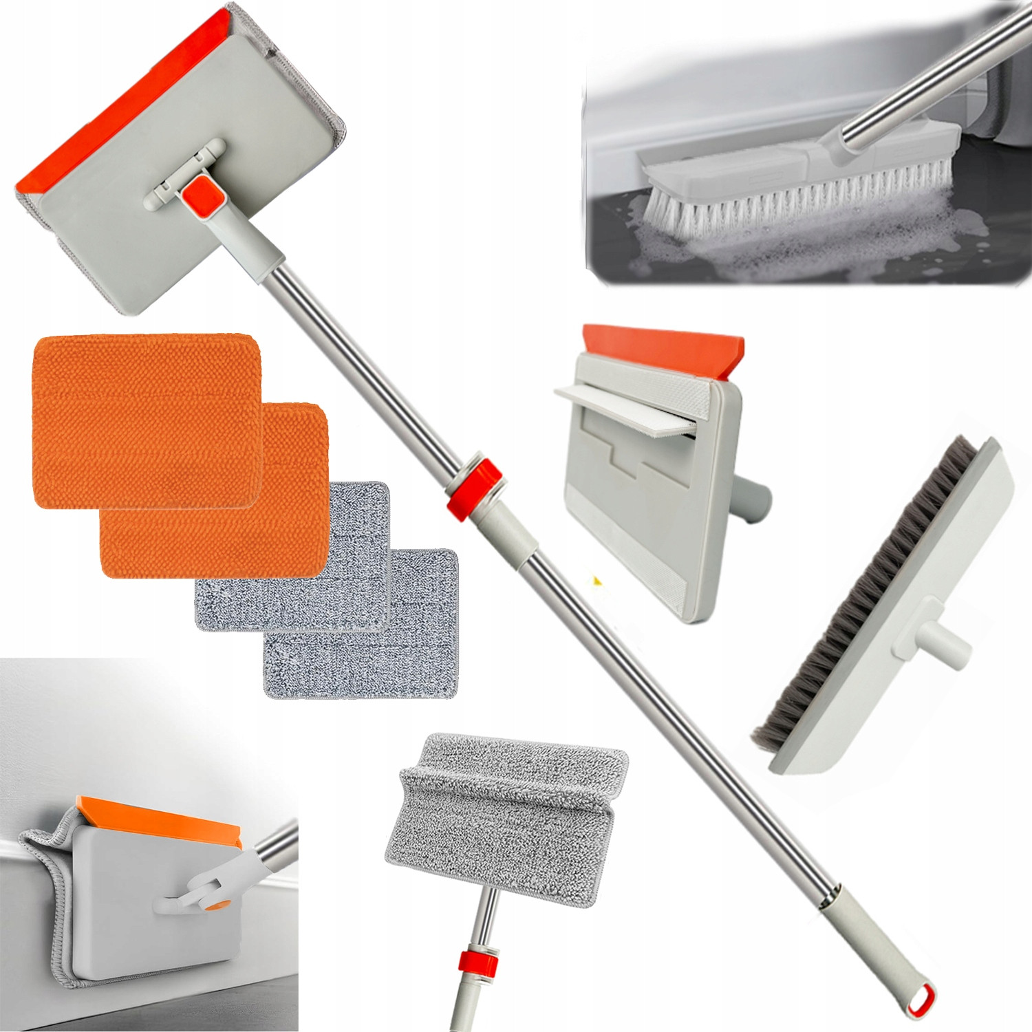 Myjka Mop Do Listwy Przypodłogowe Szyb Szczotka Do Podłogi Teleskopowya 3w1