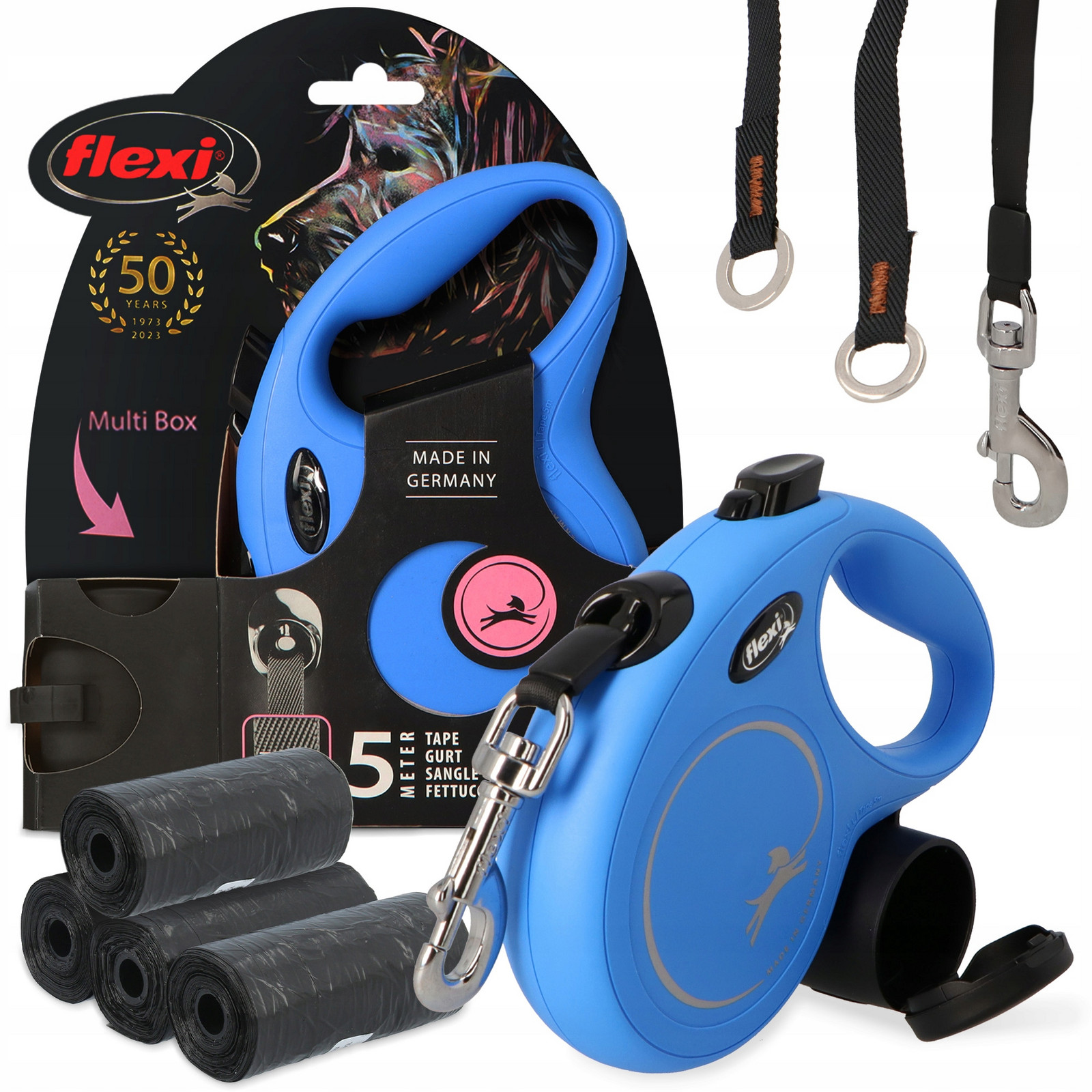 Vodítko Automatické Psa 50kg Páska 5m Kontejner Pouzdro Multi Box Sáčky x80