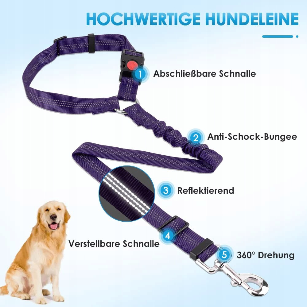 Slowton Pás do auta pro psa Nastavitelný Odrazový 2 Kusy FIolet