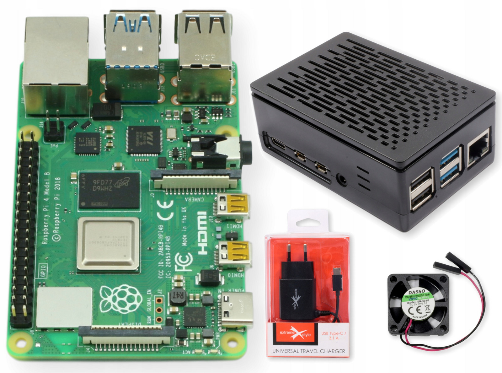 Sada Raspberry Pi 4B s 2GB Ram Wifi skříň ventilátor napájecí zdroj