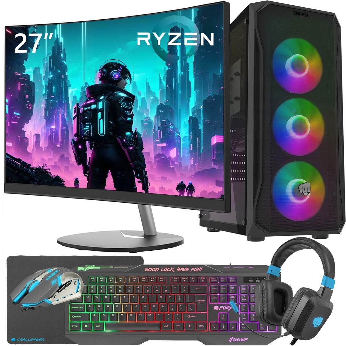 Počítač Gaming Ger-pol Ryzen 5600G 32GB DDR4 Ssd 1TB Windows 11 Monitor 27