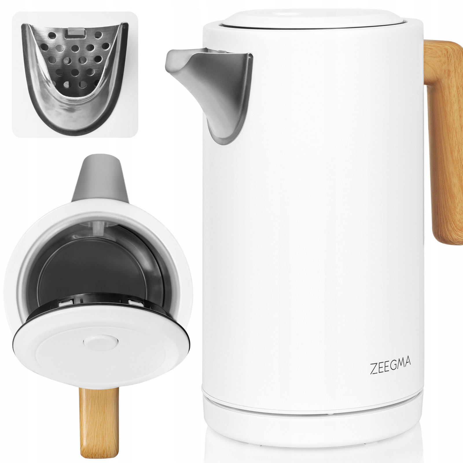 Rychlovarná Konvice 2200W Rychle Ohřeje Vodu Bílá 1,7L Nerezová Ocel