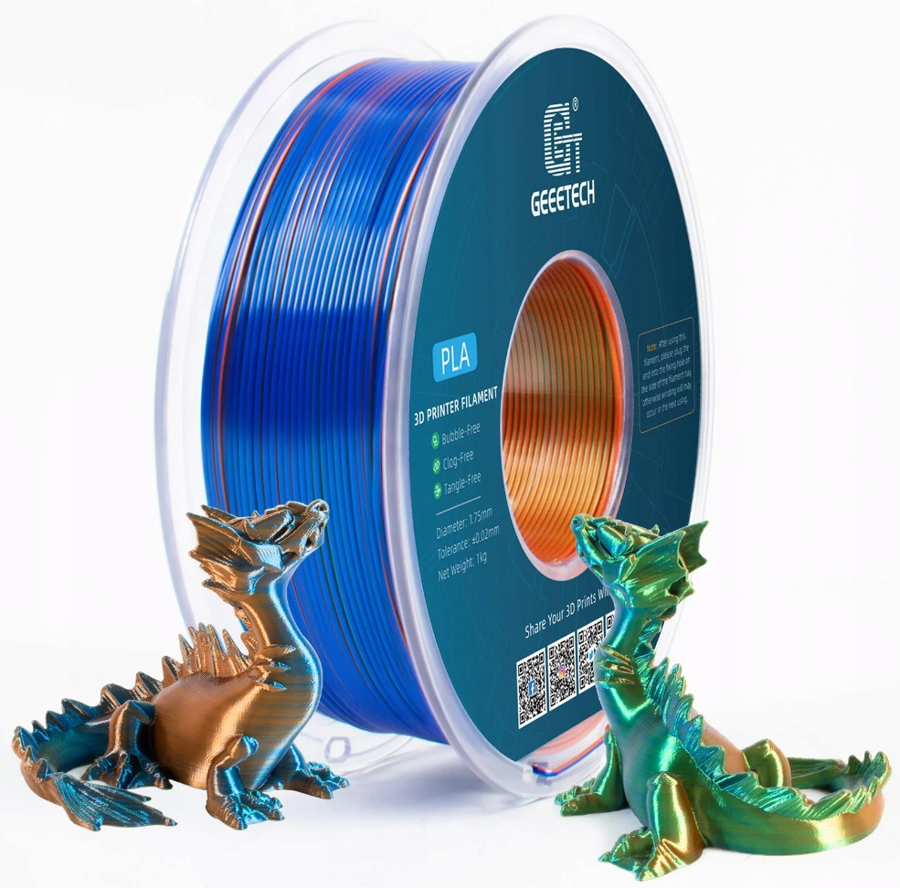 Filament Geeetech Silk Tříbarevný Oranžový Modrý Zelený Pla 1KG