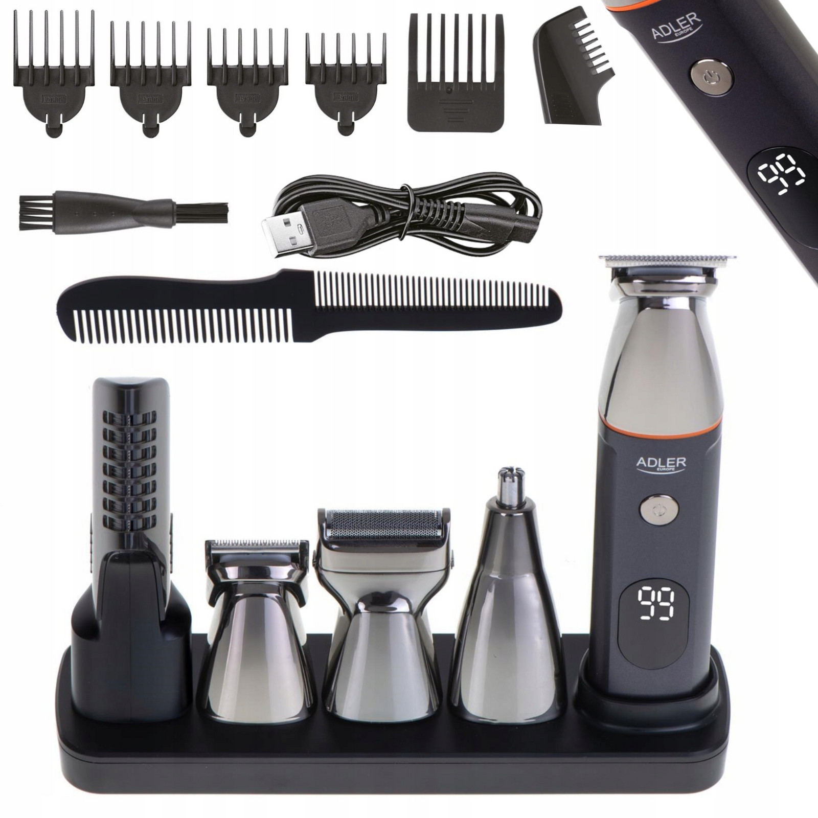 Zastřihovač pro Zastřihování Holení Vlasů Vousy Těla Sada 5v1 LCD