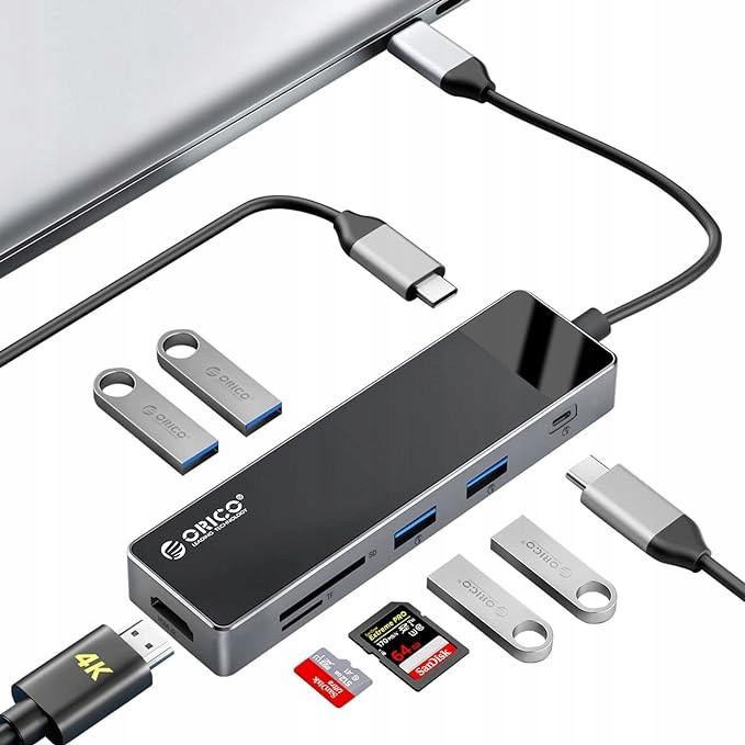 Usb-c hub 9 v 1 Orico: Hdmi 4K, 4xUSB, Pd 100 W, Čtečka Sd/tf karet