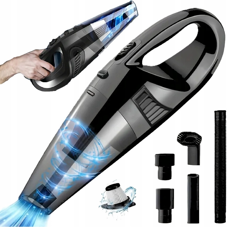 Vysavač Ruční Bezdrátový Bezsáčkový Auto Tichý Filtr+ Koncovky