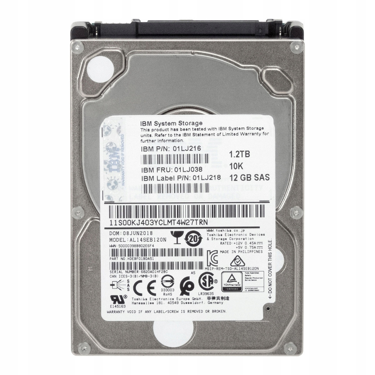 Ibm 01LJ038 01LJ216 1,2TB 10K 128MB SAS-3 2,5'' AL14SEB120N