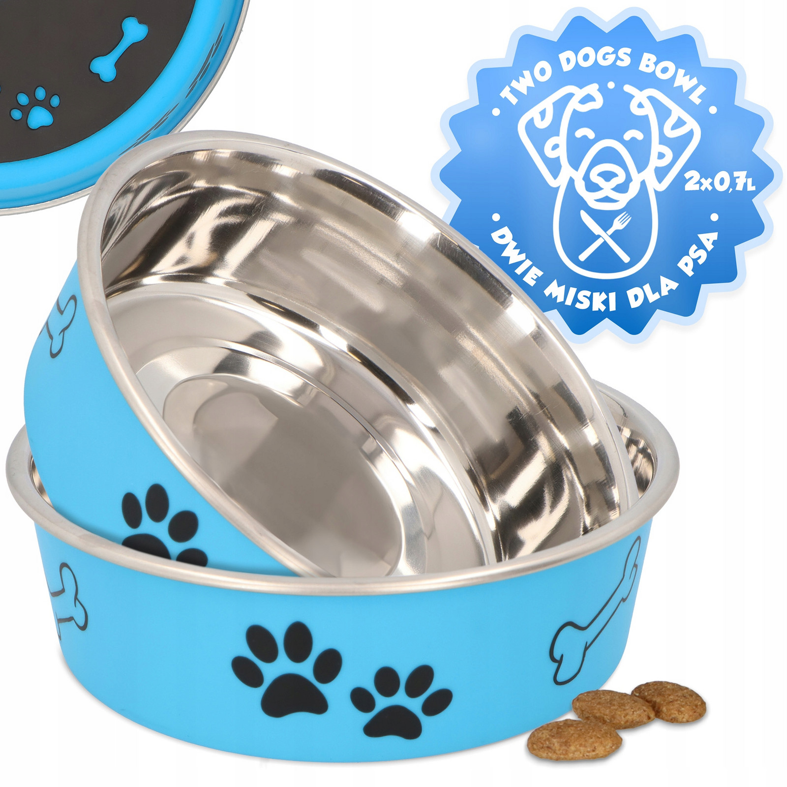2x Miska Psa 0,7 Miska Ocelová Kovová Nerezová Podložka Gumová Voda