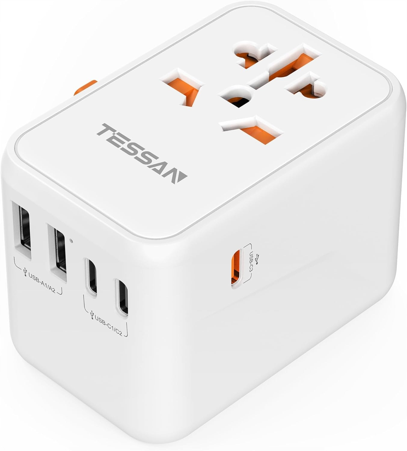 Cestovní adaptér Tessan 636DV 65 W, 2 Usb, 3 Usb C, bílý