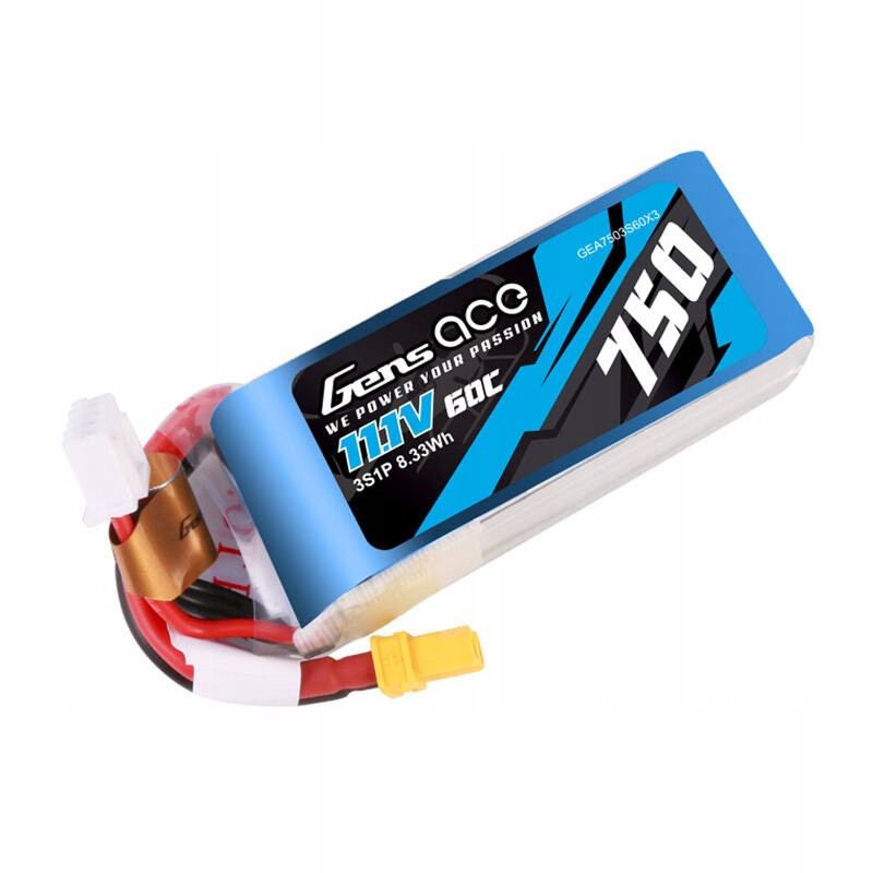 Gens Ace Výkonná Akumulátor Baterie Lipo 750MAH 11.1V 60C 3S1P Konektor XT30