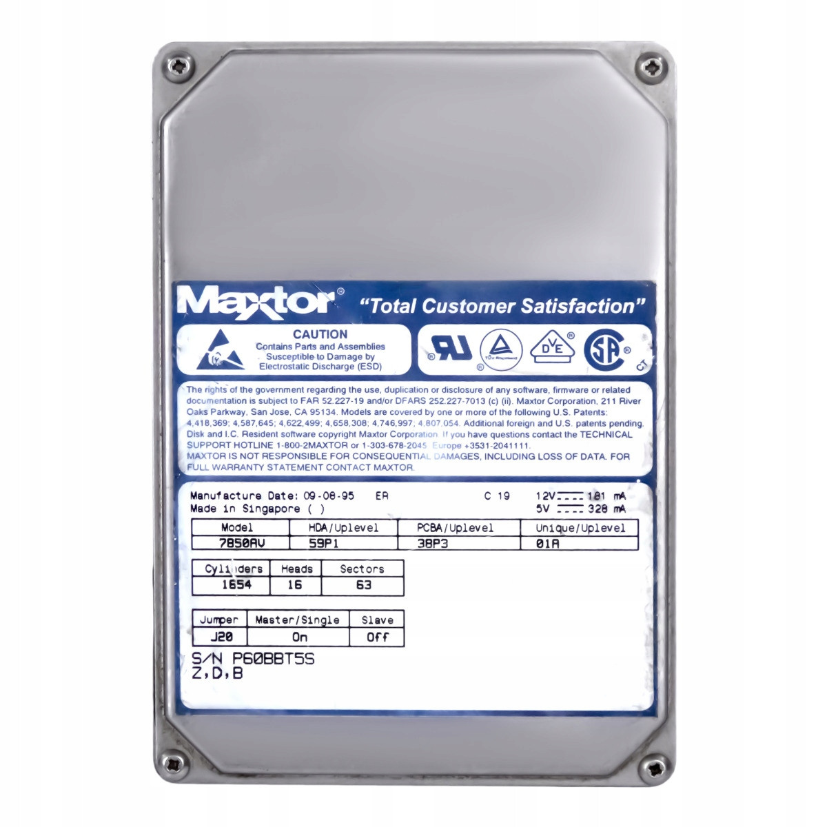 Maxtor 853MB 3,5k Ata 3,5'' 7850AV