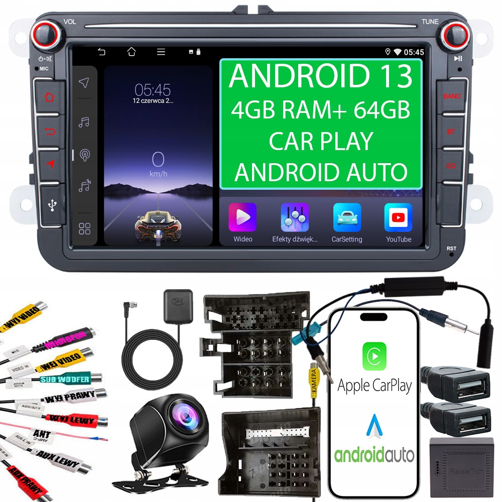 Rádio Android 2DIN 4+64 Gb 8 Palců Vw Passat B6 B7 Golf 5 V 6 VI Skoda Seat