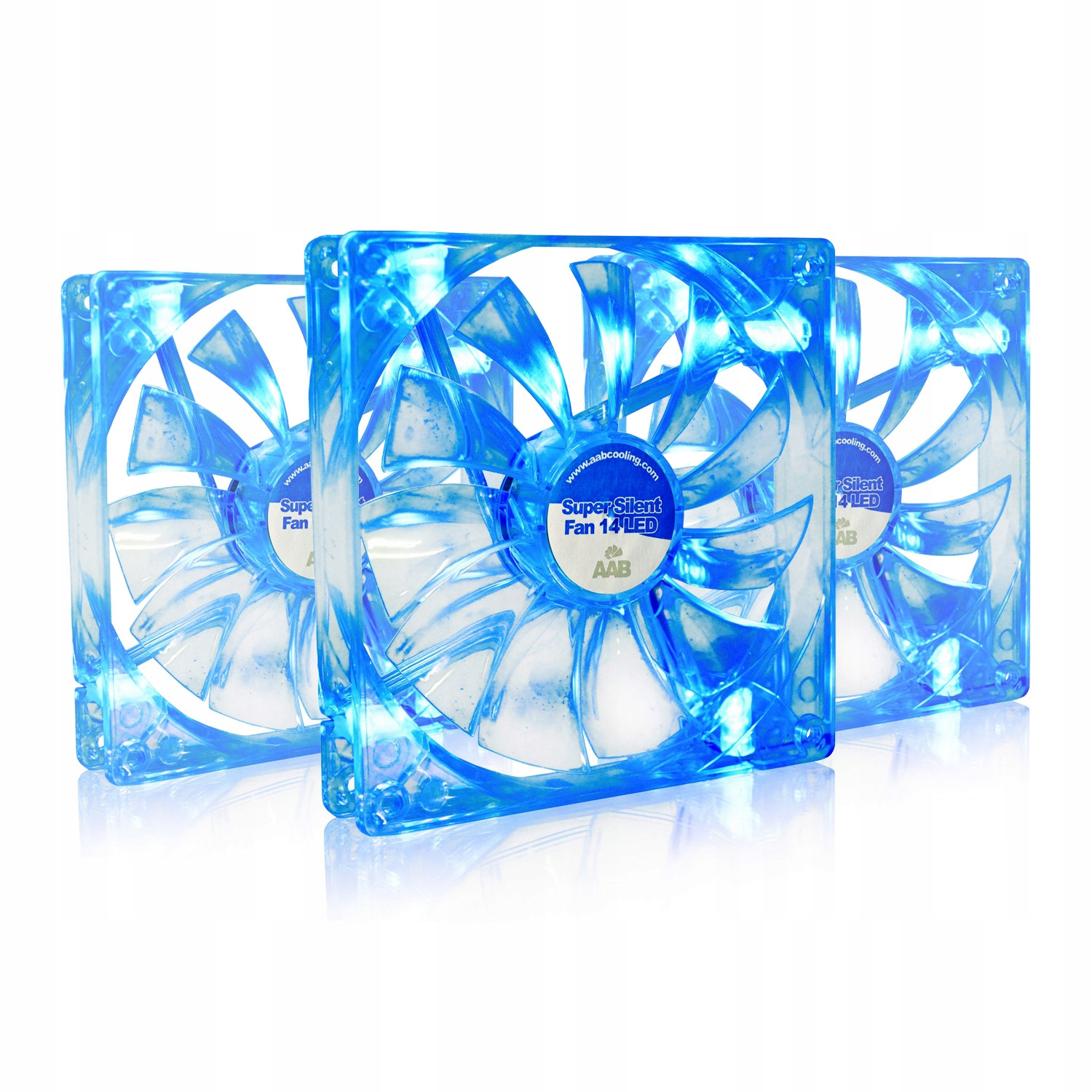 3x Aab Silent Fan 14-cm Tichý Ventilátor-y 8dB Modrý Led Větrný Mlýn