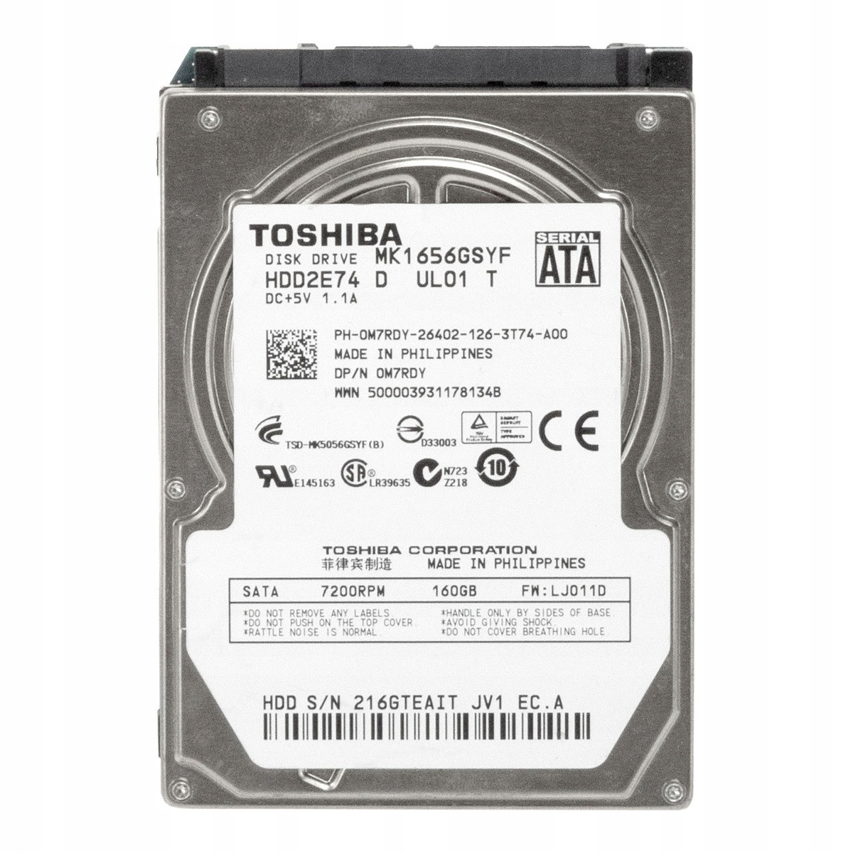 Dell 0M7RDY 160GB 7.2K 16MB Sata II 2.5'' MK1656GSYF