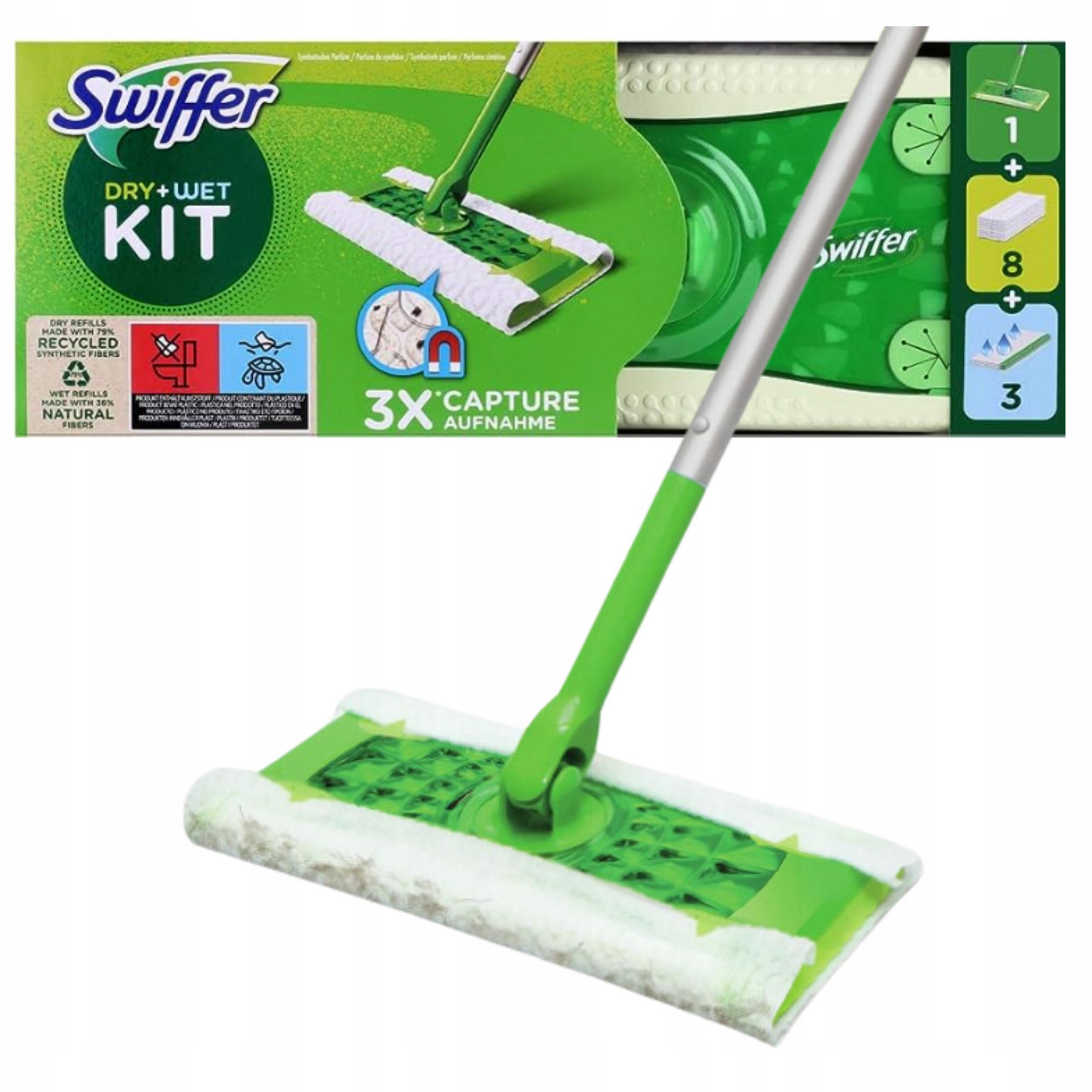 Swiffer Mop Startovací sada 11 náplní Zelená za sucha mokrá